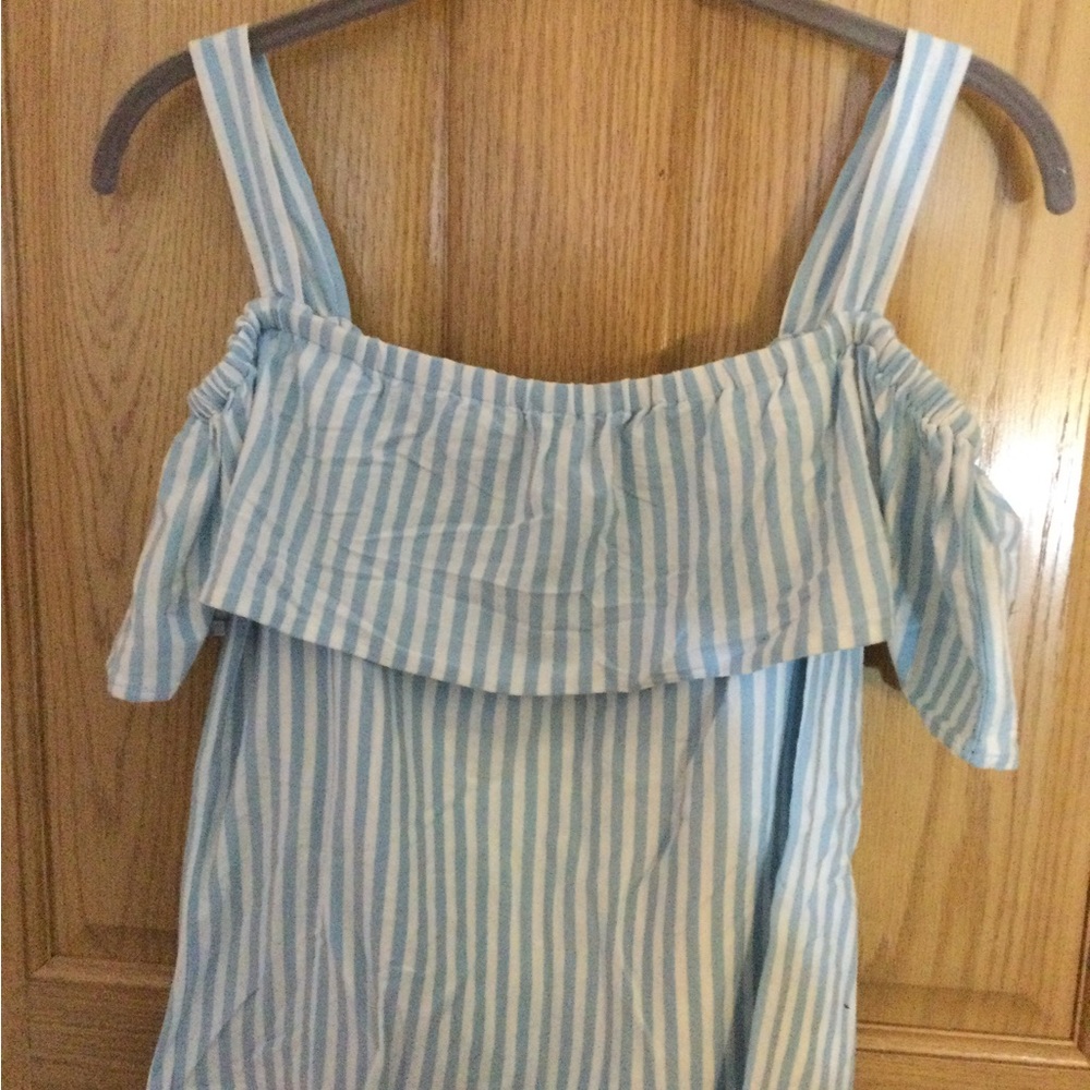 Blue Striped Off-Shoulder Top